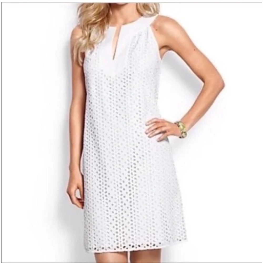 Tommy Bahama Opal Eyelet Shift Dress White Size Large Lined Beach Summer Cruise